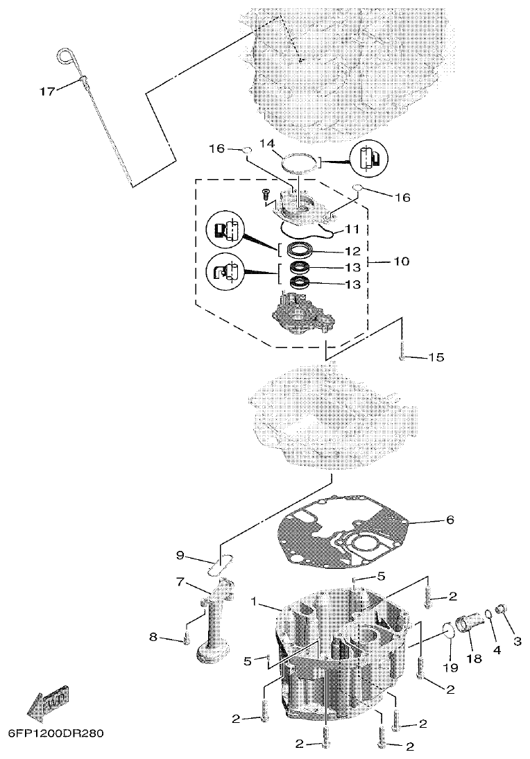 Yamaha F80DET, F100FET OIL PAN parts diagram